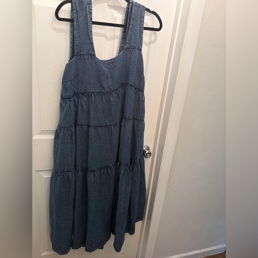 By Anthropologie  square neck Denim maxi Dress size xl with pockets